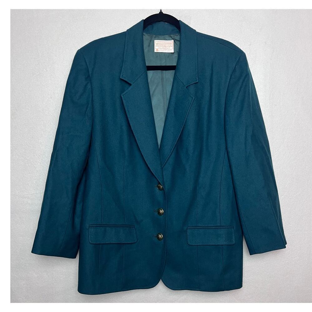 Pendleton Women's Wool Three Button Green Shoulder Pad Blazer Size 16 Vintage